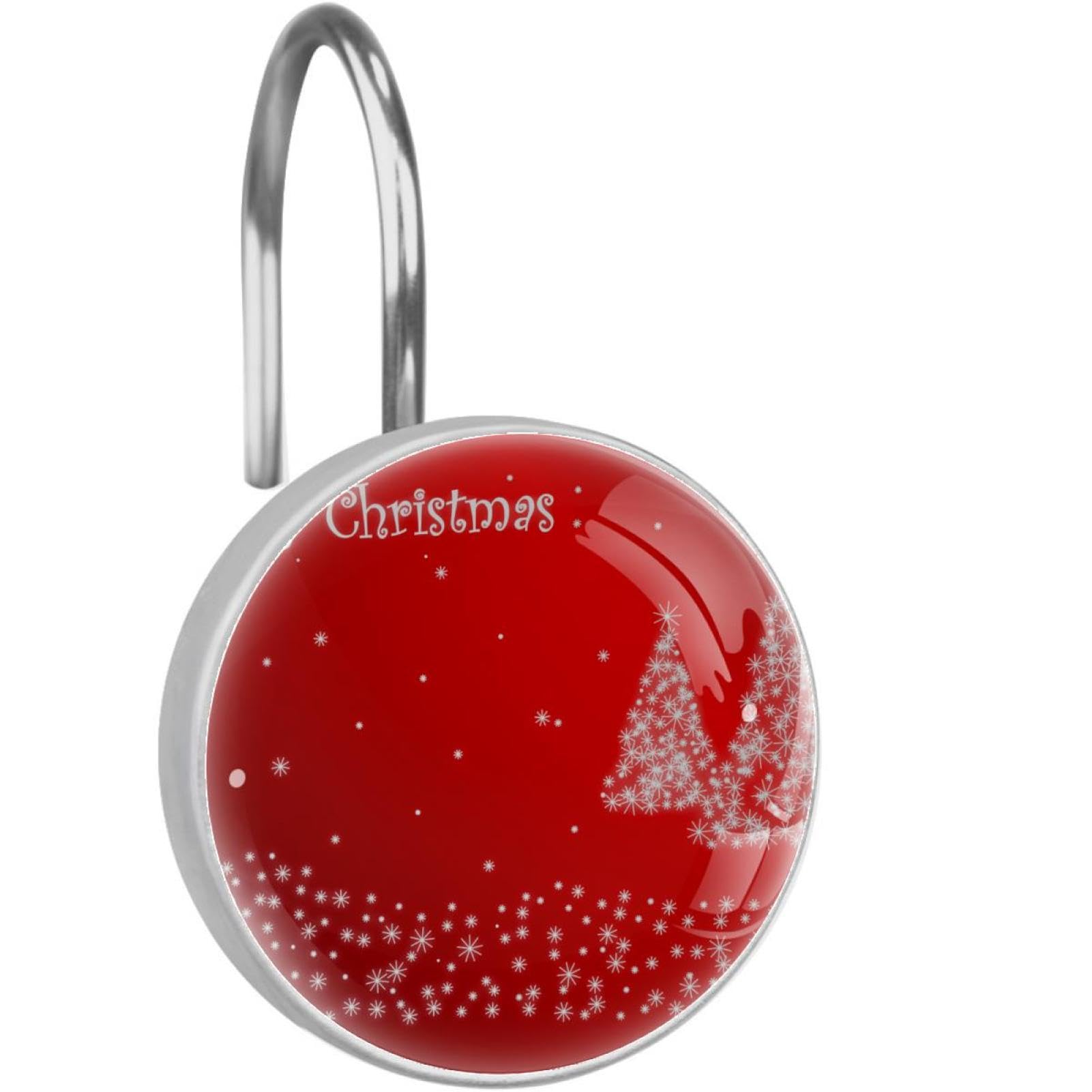 Anneaux de rideau de douche sapin de Noël rouge x12 pour tringle de salle de bain festive