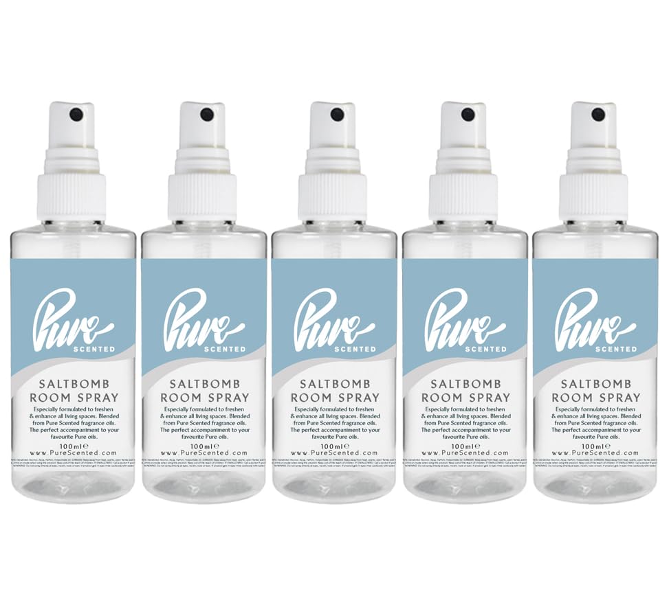Pure Scented 500ml Room & Fabric Sprays 5 x 100ml Suitable For Home, Car, Caravan, Work, Gym Bags, Odour Eliminators (5 x 100ml, Saltbomb)