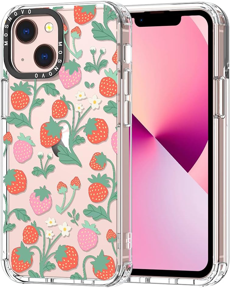 MOSNOVO Compatible with iPhone 13 Case, Cute Strawberry Garden for Girl Women Men [ Buffertech Impact ] Transparent TPU Bumper Clear Phone Case Cover Designed for iPhone 13 6.1 Inch
