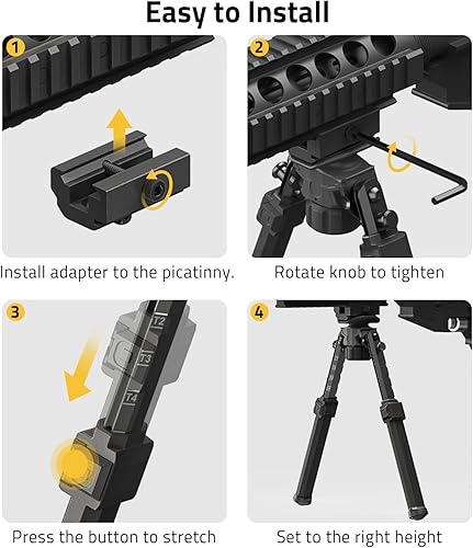 Vista 2 de CVLIFE Picatinny - Bípode para rifle con adaptador de altura ajustable, bípode de rifle resistente y duradero para caza Negro