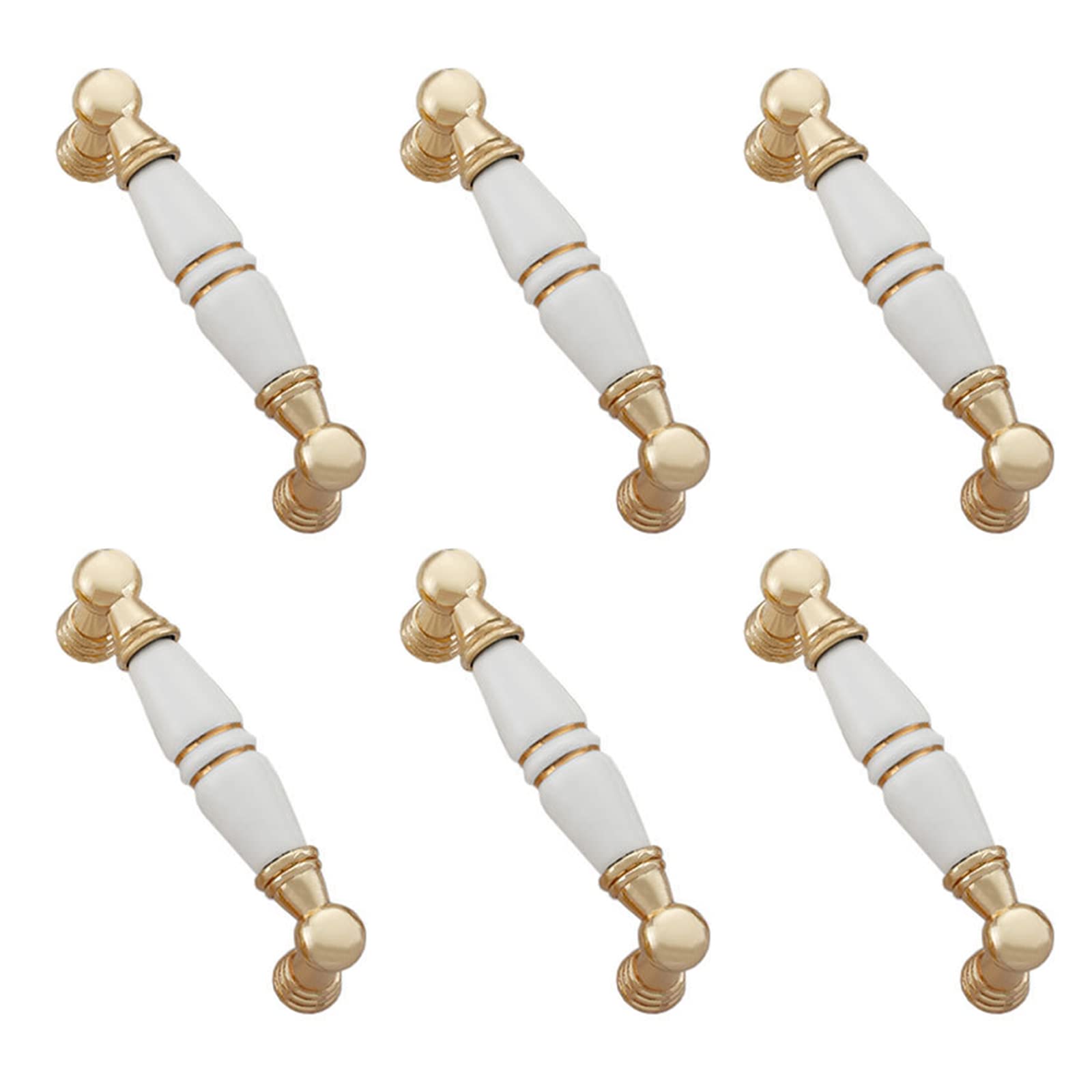 6 maniglie in lega di zinco in ceramica bianca per armadietti, armadietti e cassetti, maniglie per porte e cucine (centri fori: 128 mm)