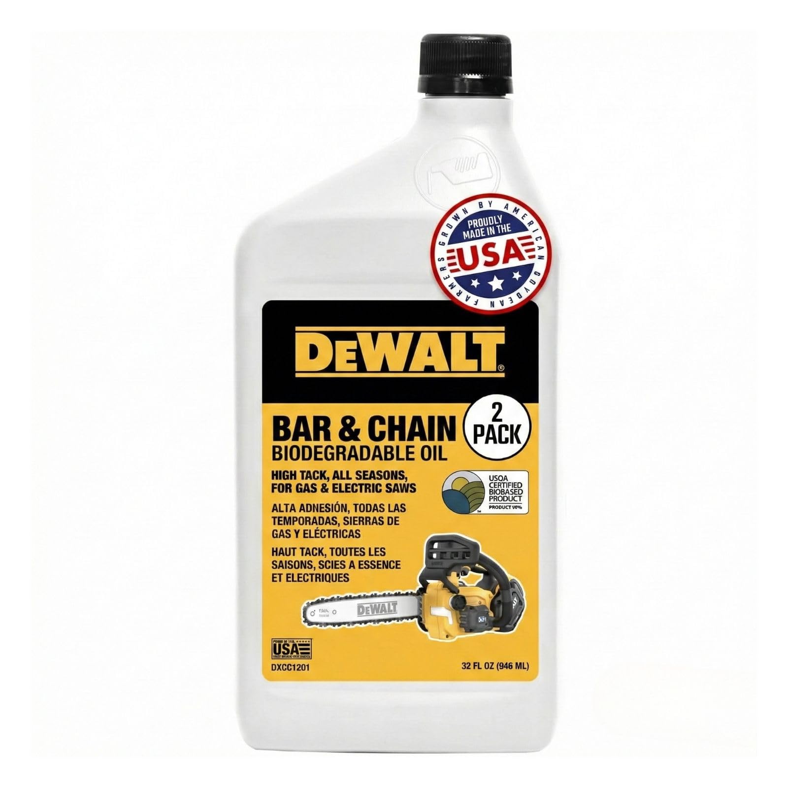 DEWALT – Biodegradable Bar &amp; Chain Oil – Green, Eco-Friendly, Non-Toxic Professional Bar &amp; Chainsaw Lubricant (32 oz (Case of 2))