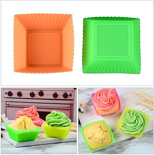 Miniatura 4 de Moldes de silicona para hornear cupcakes, 24 moldes de silicona reutilizables, incluyendo redondo, rectanguar, cuadrado, flor de silicona de grado