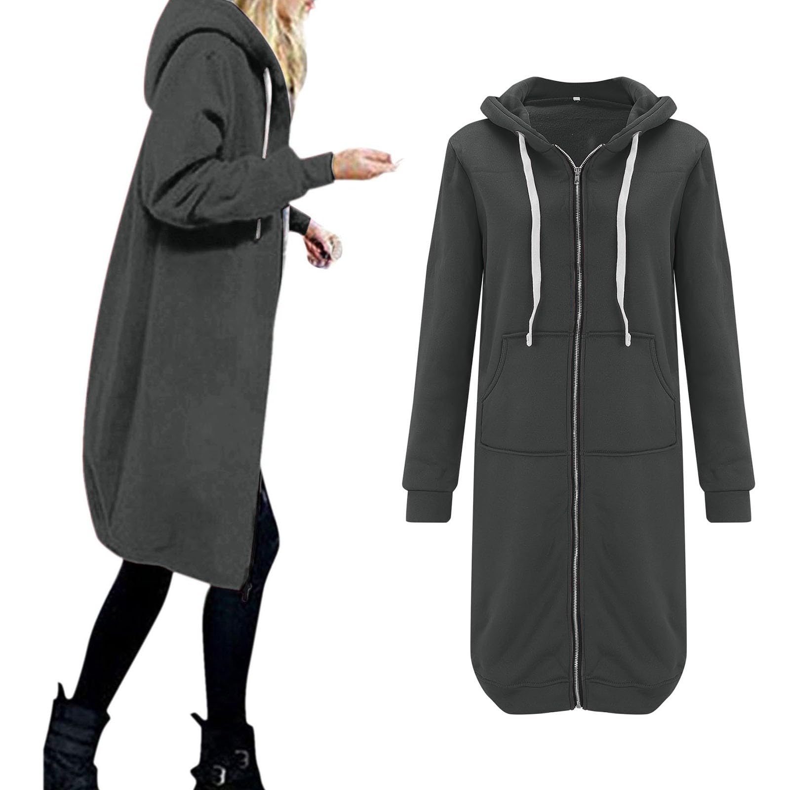 Felpa con cappuccio da donna, lunga, con cappuccio, casual, comoda felpa
