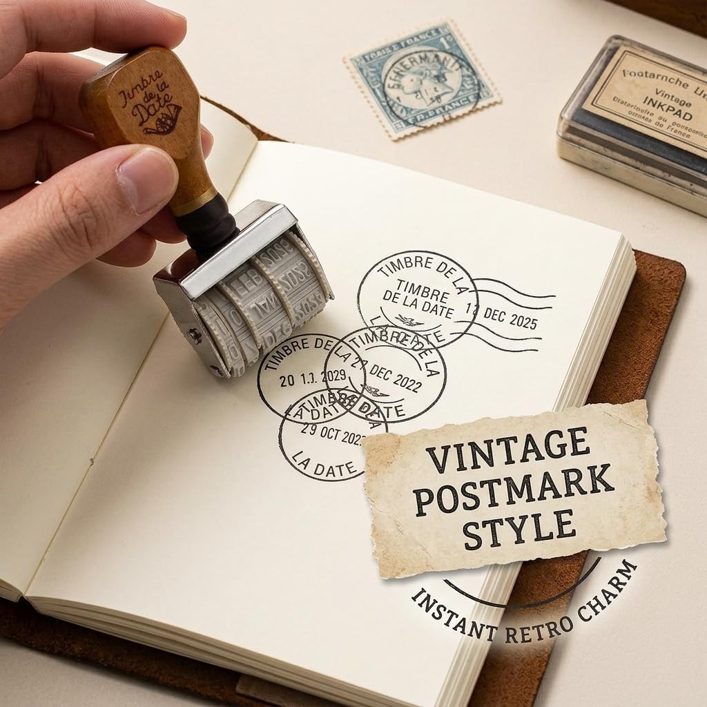 2026-2035 Vintage Rubber Date Stamp, Wooden Roller Stamps for Date Stamper image 3