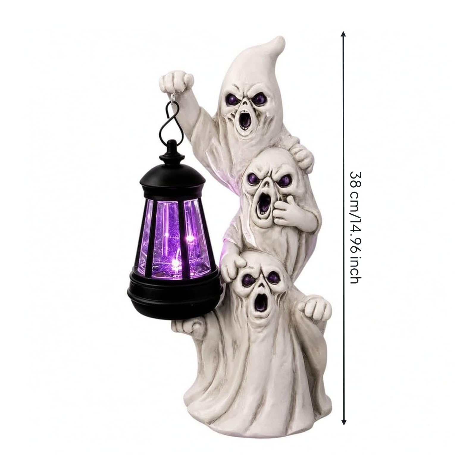 Milageto Statua di Fantasmi di Halloween in Resina Luminoso Statua in Resina con Lanterna Solare Robusto Scultura per Tavolo