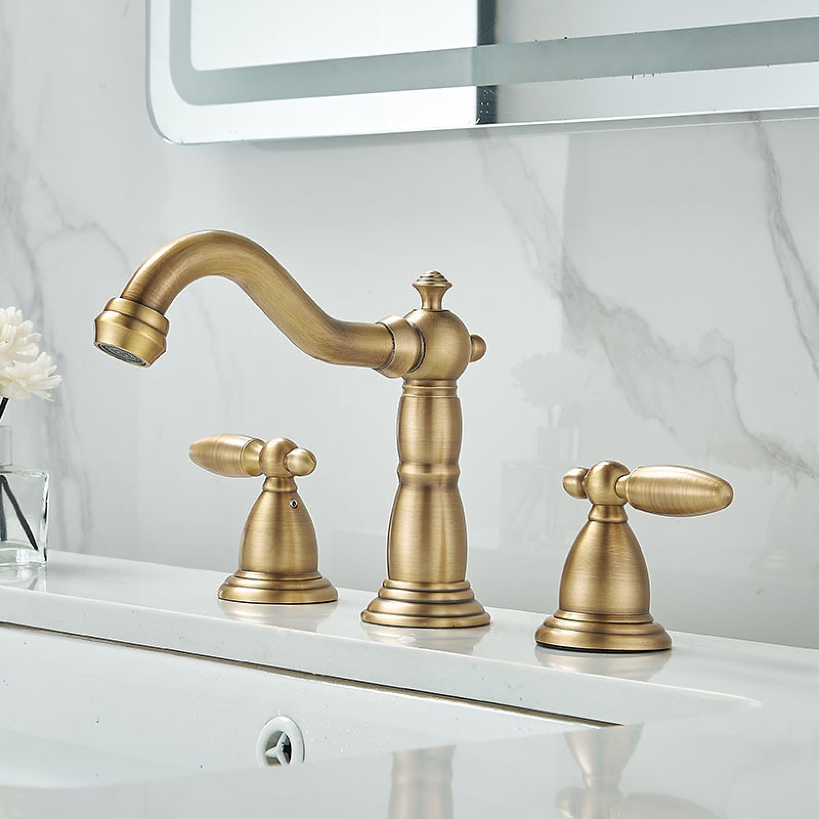 ZLLFHS Lavare Il lavabo Caldo e Freddo Rubinetto dell'Acqua a lavabo del Bagno Basino Basino Basino Basino Antique Tre Fori RATALLE, Antico