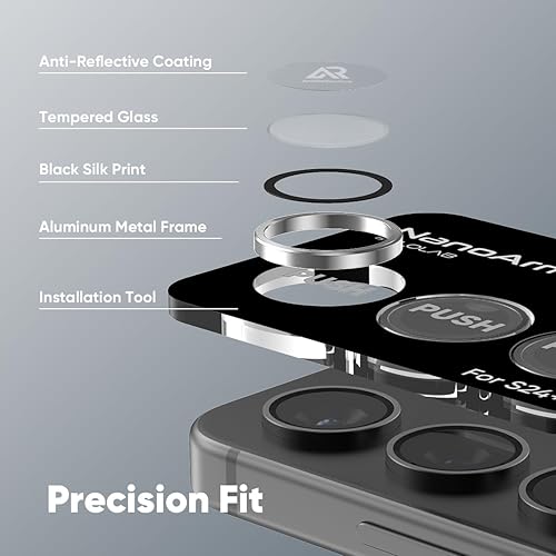 Miniatura 4 de FLOLAB NanoArmour - Protector de lente de cámara para Samsung Galaxy S24+ Plus, duradero, cubierta de cámara de vidrio templado, anillo de cámara de