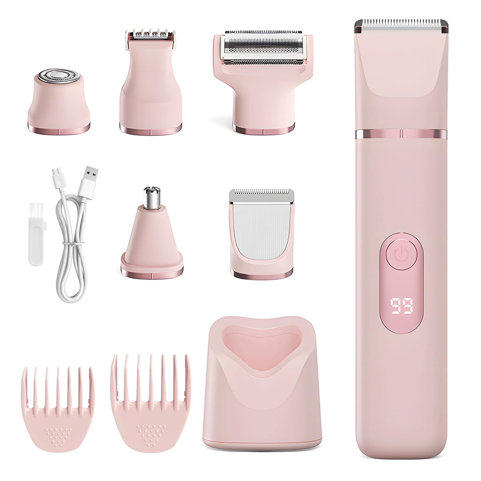 Afeitadora Mujer 5 en 1 – Rasuradora Mujer, Rasuradora Mujer Zona Intima, Depiladora Facial Mujer, Recortadora Corporal Mujer, Depiladora Mujer, Eléctrica, IPX7, Recargable, Seco y Mojado