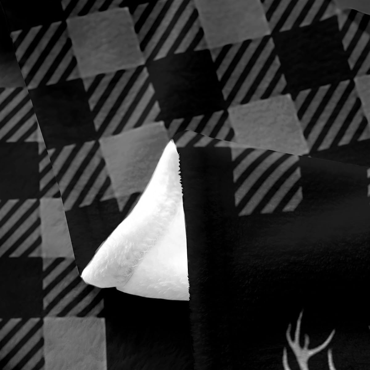 Deer Silhouette Throw Blanket,Antlers Arrow Pattern Fleece Blanket Stripes Gird Camouflage Bed Blanket for Kids Teens Room Decor,Soft Black White Grey Flannel Blanket, Throw Size (50 x 60 Inches)