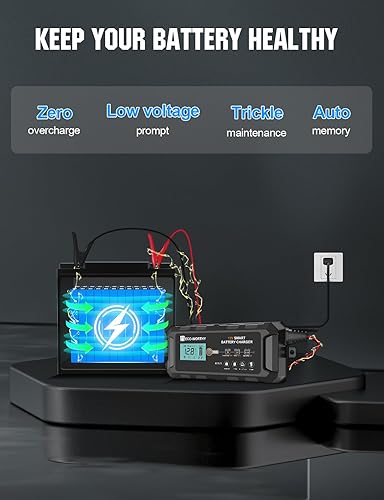 Miniatura 4 de ECO-WORTHY 10-Amp 12V Smart Fully Automatic Battery Charger Maintainer Trickle Charger for Lead Acid LiFePO4 Battery Car Motorcycle Marine