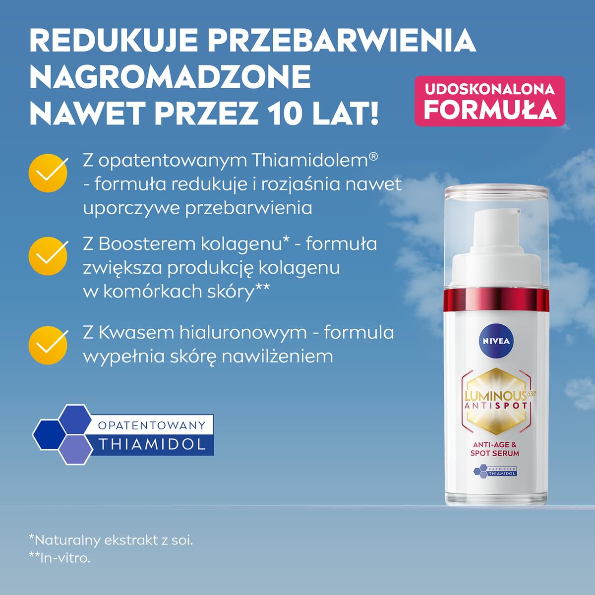 NIVEA Luminous630 Anti‑Age Serum 2w1, serum na przebarwienia i zmarszczki, Thiamidol i Kwas Hialuronowy 30 ml