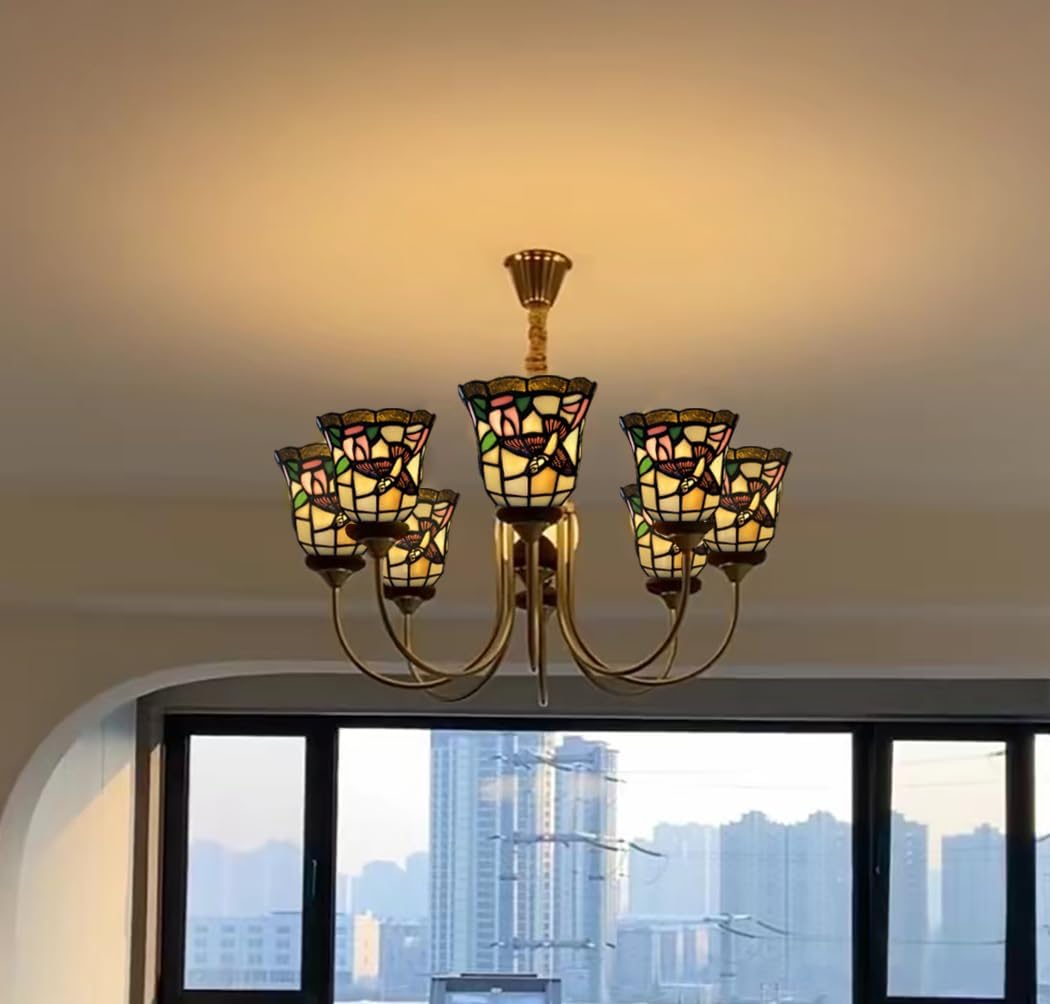 Tiffany glass lampshade, hummingbird colored glass lampshade, lampshade replacement, fan lamp, wall lamp, pendant lamp lampshade replacement,