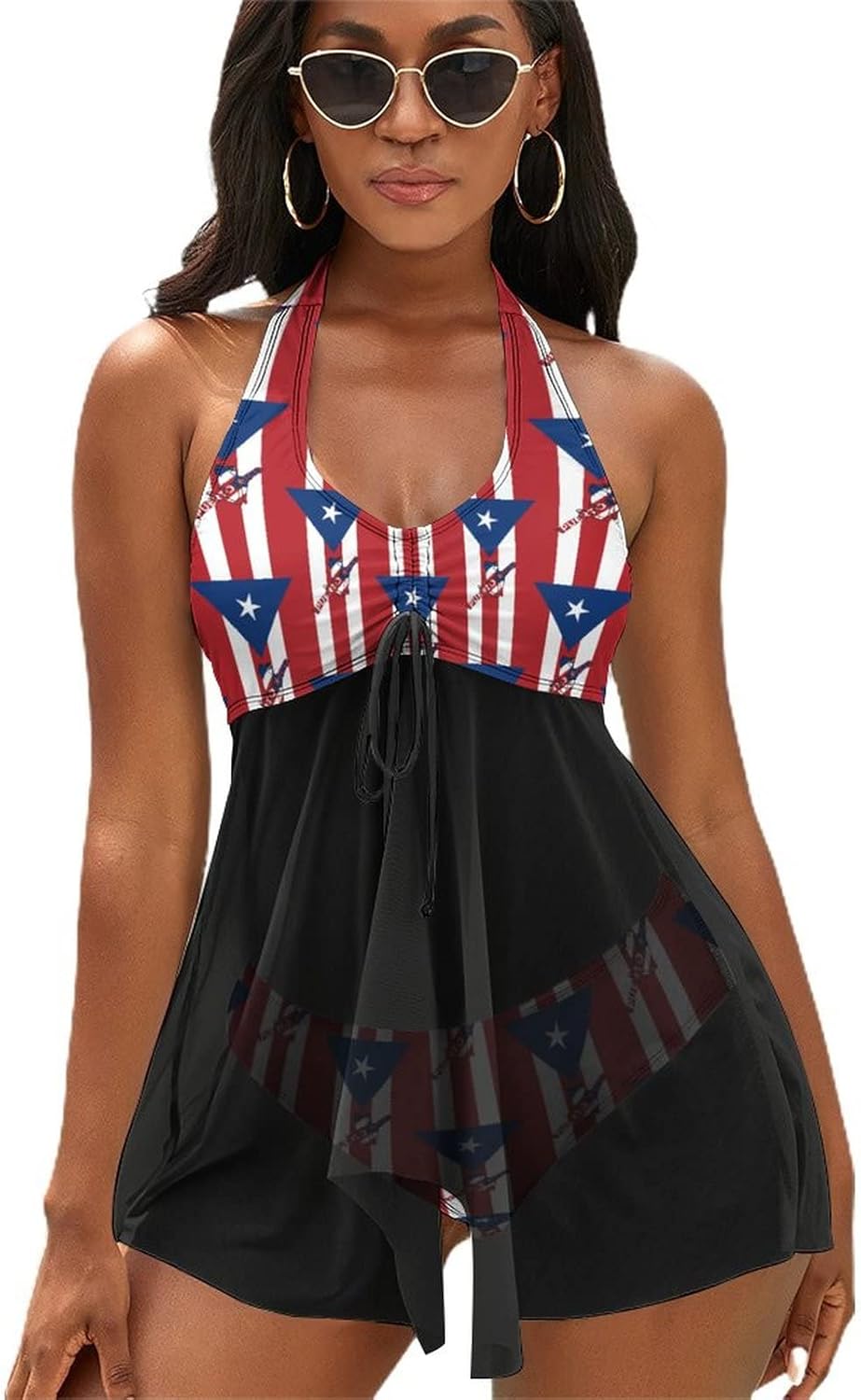 Bikini Puerto Rico FlagFrog Bathing Suit Women's Swimwear Split Skirt Suit Tummy