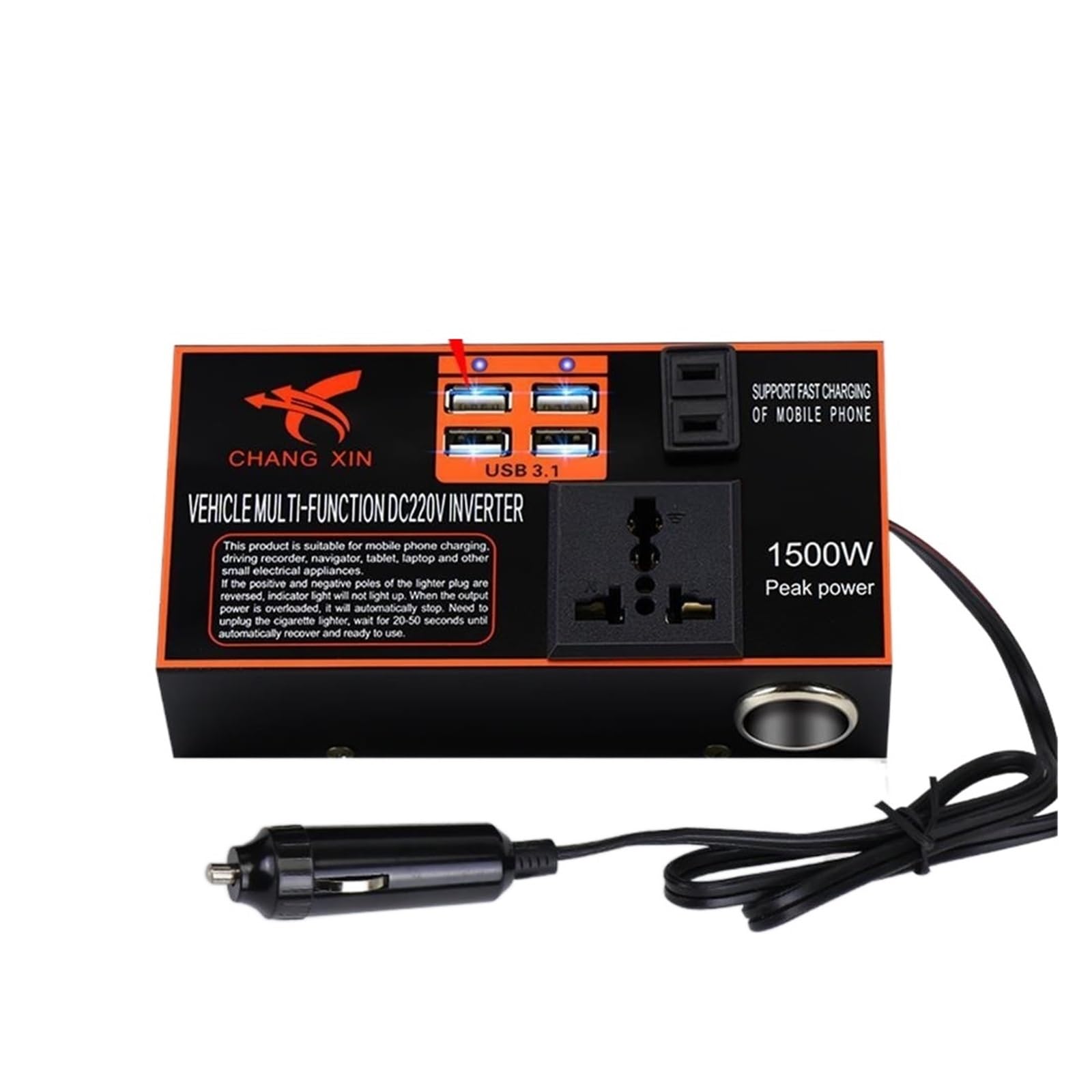 Charge rapide USB 3.1 par onduleur de voiture pour éviter les pannes de batterie