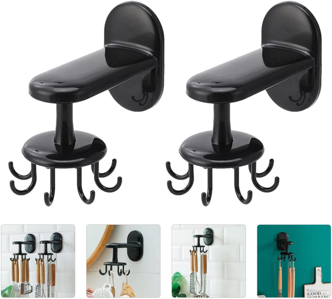 DOITOOL 4pcs Wall-Mounted Kitchen Utensil Hanger Hooks Punch Drying Rack for Easy Storage and Organization Black for Kitchen and Bathroom Use