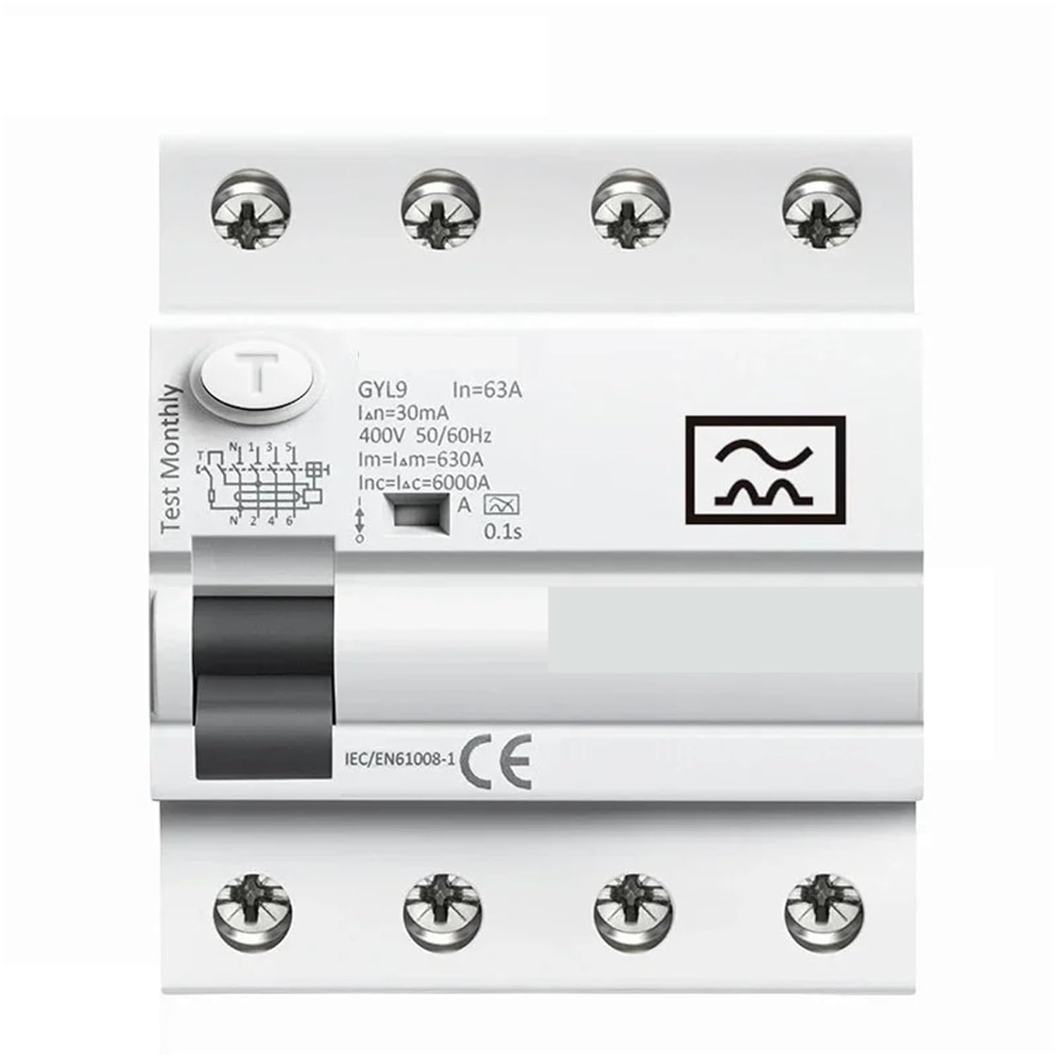 Type A RCD Magnetic Circuit Breaker ELCB 3P+N 40A 63A RCD ELCB Detect Pulsating DC Current 1Pcs(4P 63A,300mA)
