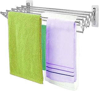 Naścienny składany stojak do suszenia， Suszarka do suszenia akordeonów Pralnia stali nierdzewnej montowane na ścianie Łatwe przechowywanie, chowane do ubrań i ręczników Używaj w pokoju lub garażu Clot