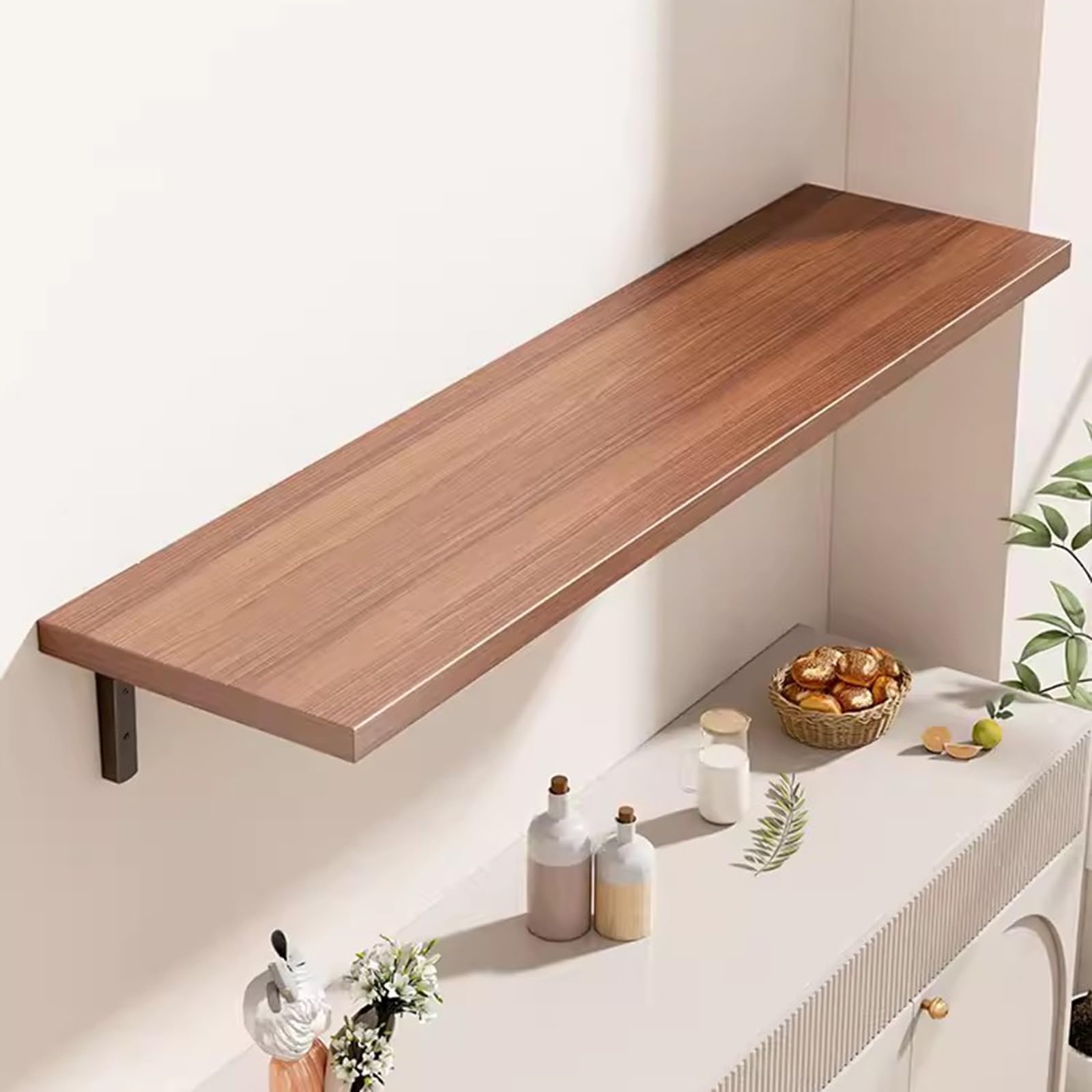 Scaffale sospeso in legno rustico da parete, perfetto per la decorazione della stanza, con staffe per cucina, bagno, camera da letto, soggiorno e ufficio