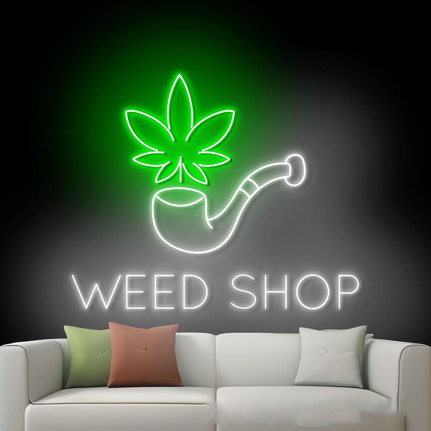 Weed Shop Highway 420 Green Cannabis Leaf LED Neon Sign for Wall Decor USB Adjustable Brightness Living Room Bars Pub Club Gatherings Art Wall Decor