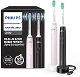 Philips Sonicare 3100 Electric Toothbrush, Sonic Toothbrush, Pressure Sensor and Timer, Sugar Rose and Black, Dual Pack, HX3675/15 - 1