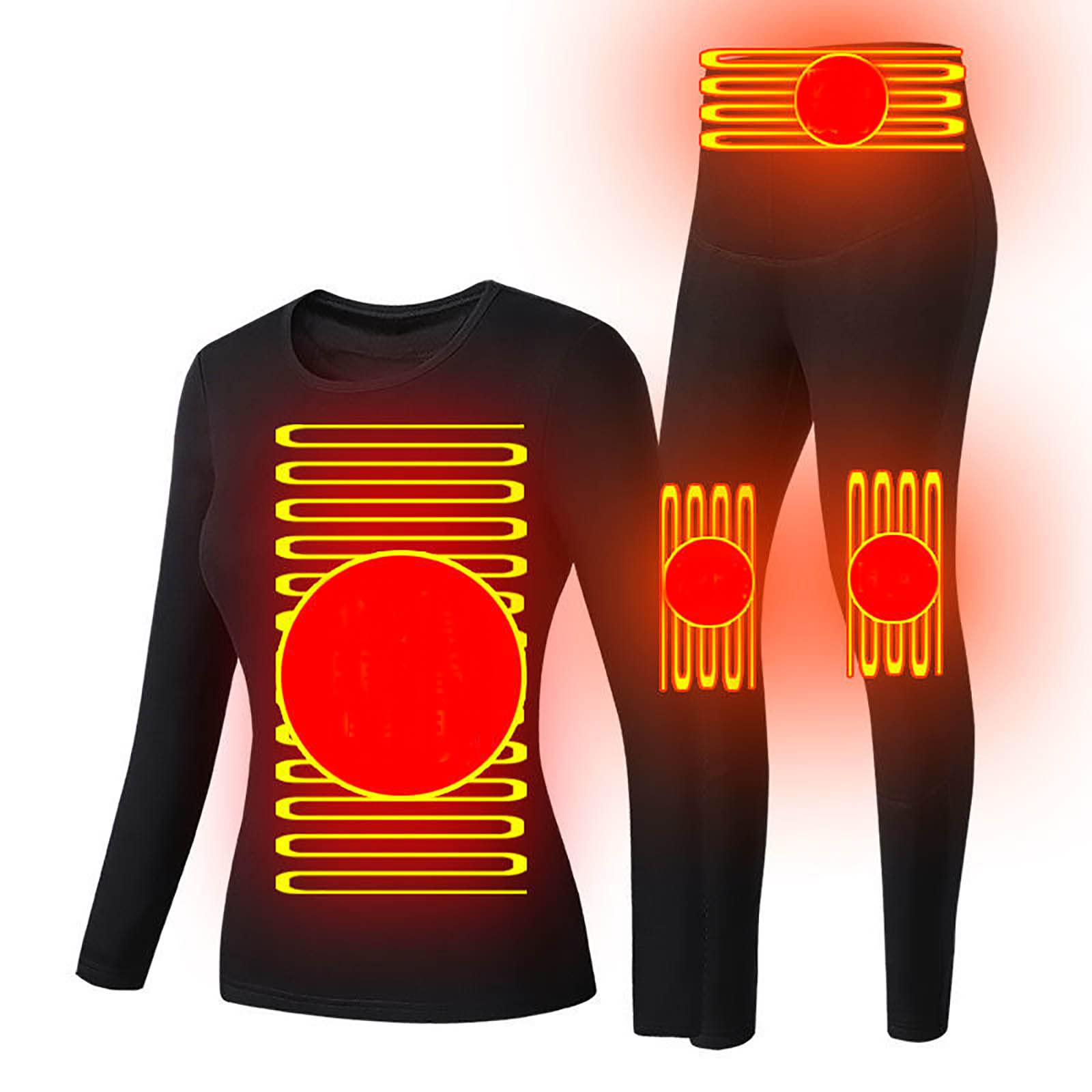 Conjunto de Ropa Interior Térmica para Mujer Traje de Esquí Lavable Térmico USB Invierno Acampar al Aire Libre Cálido y Acogedor Elástico Top + Pantalones,Black,3XL(172