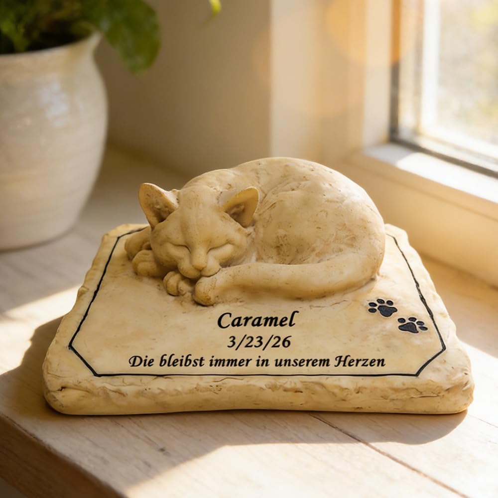 Personalized Cat Memorial Stones, Sleeping Cat Statue Outdoor Garden Decor, Custom Cat Grave Markers Loss Cat Memorial Sympathy Gifts, 8" x 6.5" x 3.5"