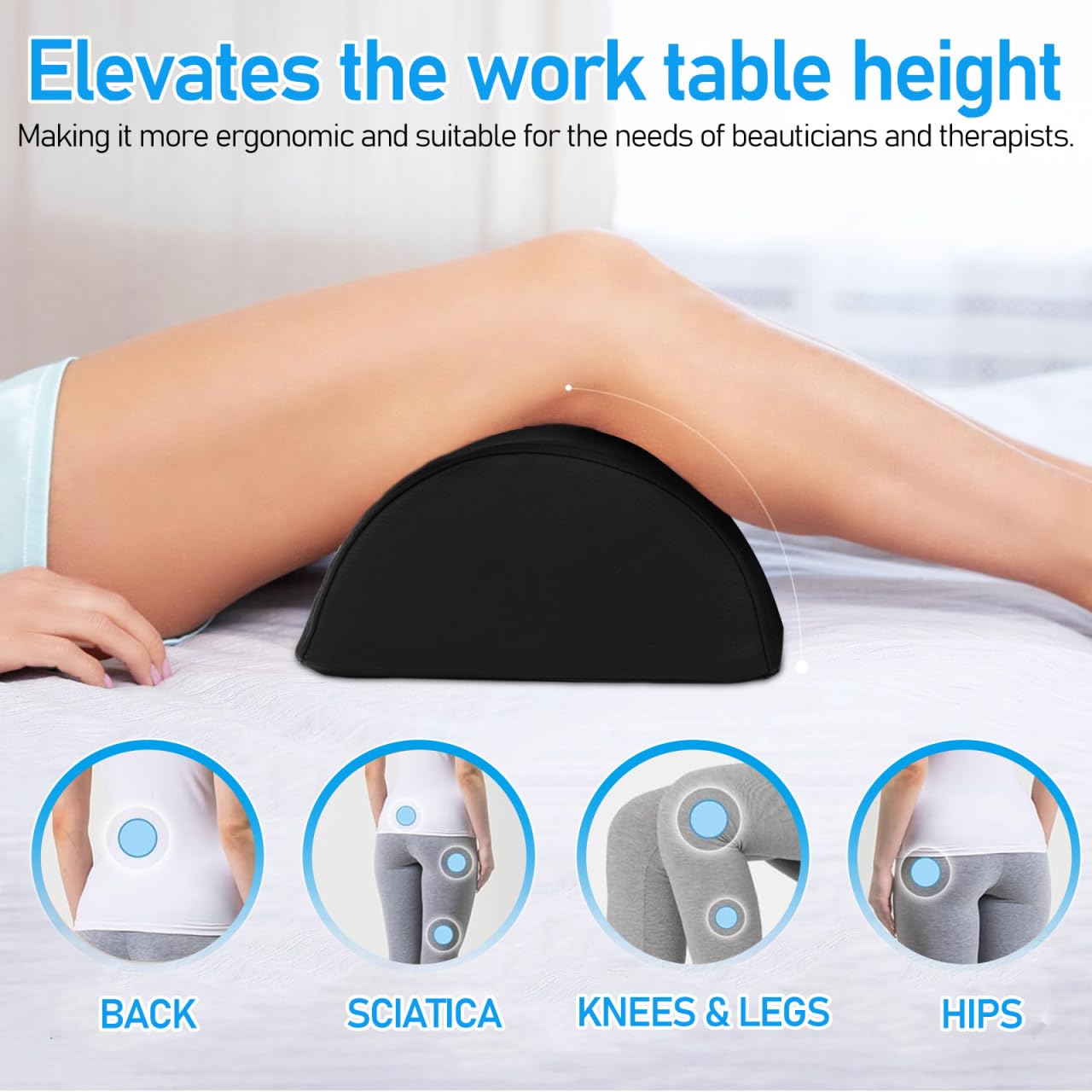 Veemoon Coussin Demi-Rond Noir en Mousse à Mémoire de Forme pour Jambes et Pieds Traversin Ergonomique pour Table de Massage Accessoire Spa Réutilisable et Facile à Nettoyer Institut