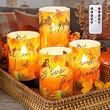 Immeiscent Fall Decor Flameless Candles,Maple Leaf Flickering Glass Candles,Farm House Realistic Pil
