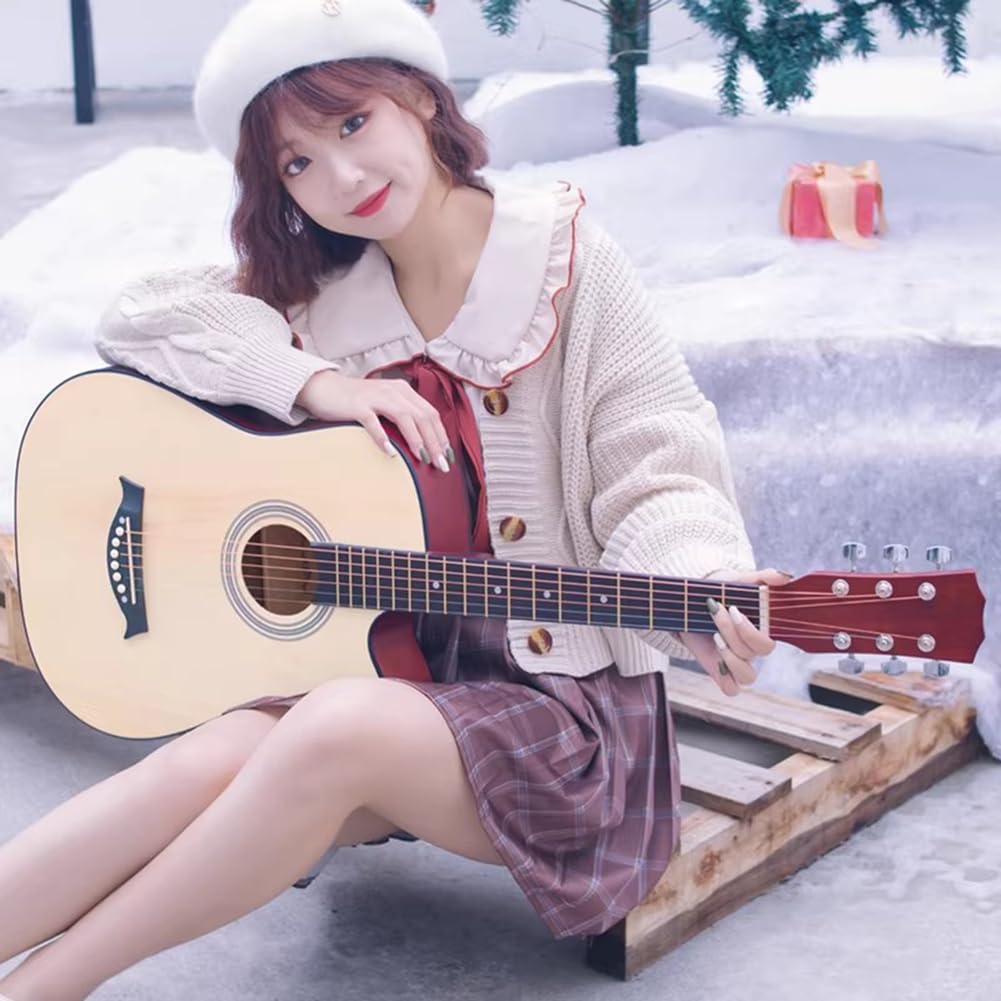 Drewniana gitara akustyczna, 38 cali/40 cali/41 cali 6-strunowa gitara akustyczna ze strunami stalowymi, Podstawowy samouczek dla początkujących dorosłych,Natural wood,41in