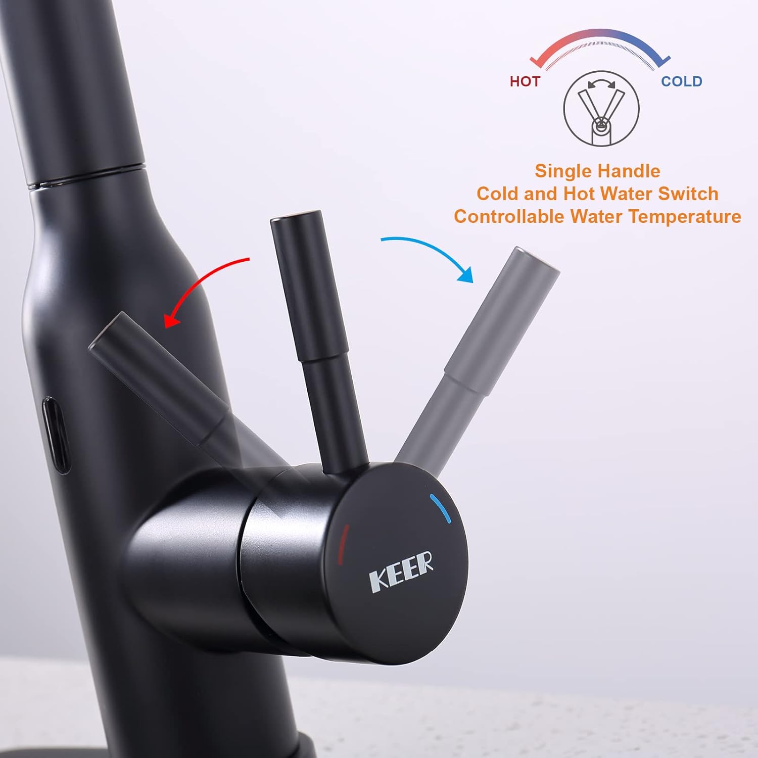 Black Touchless Kitchen Faucet ， KEER Smart Motion Sensor Hands Free Single Handle Spring Kitchen Sink Faucet with Pull Down Sprayer - Image 5