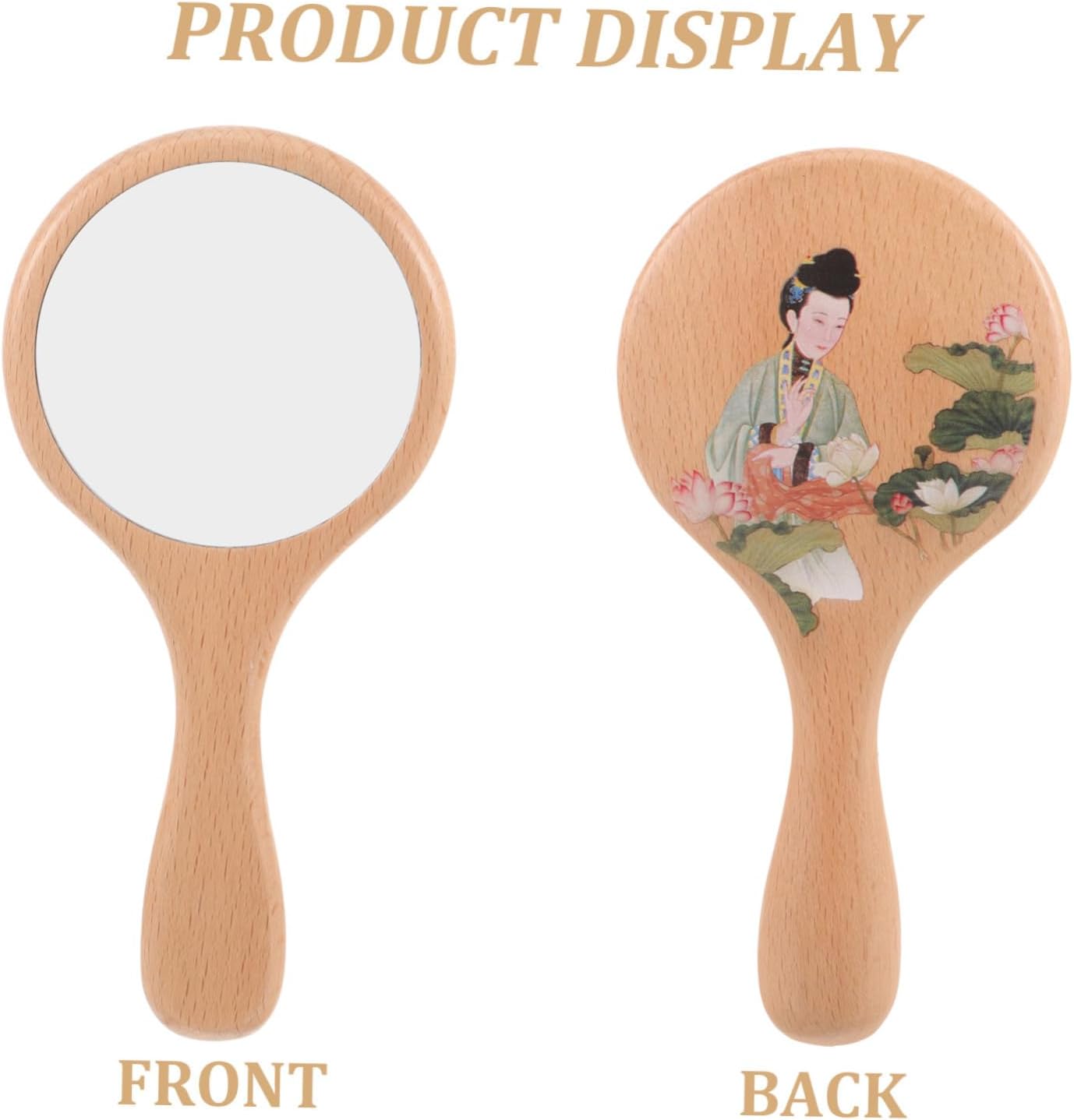 VICASKY Portable Wooden Handheld Makeup Mirror Lightweight Small Mirror for Travel Vanity Outdoor Use with Natural Wood Handle