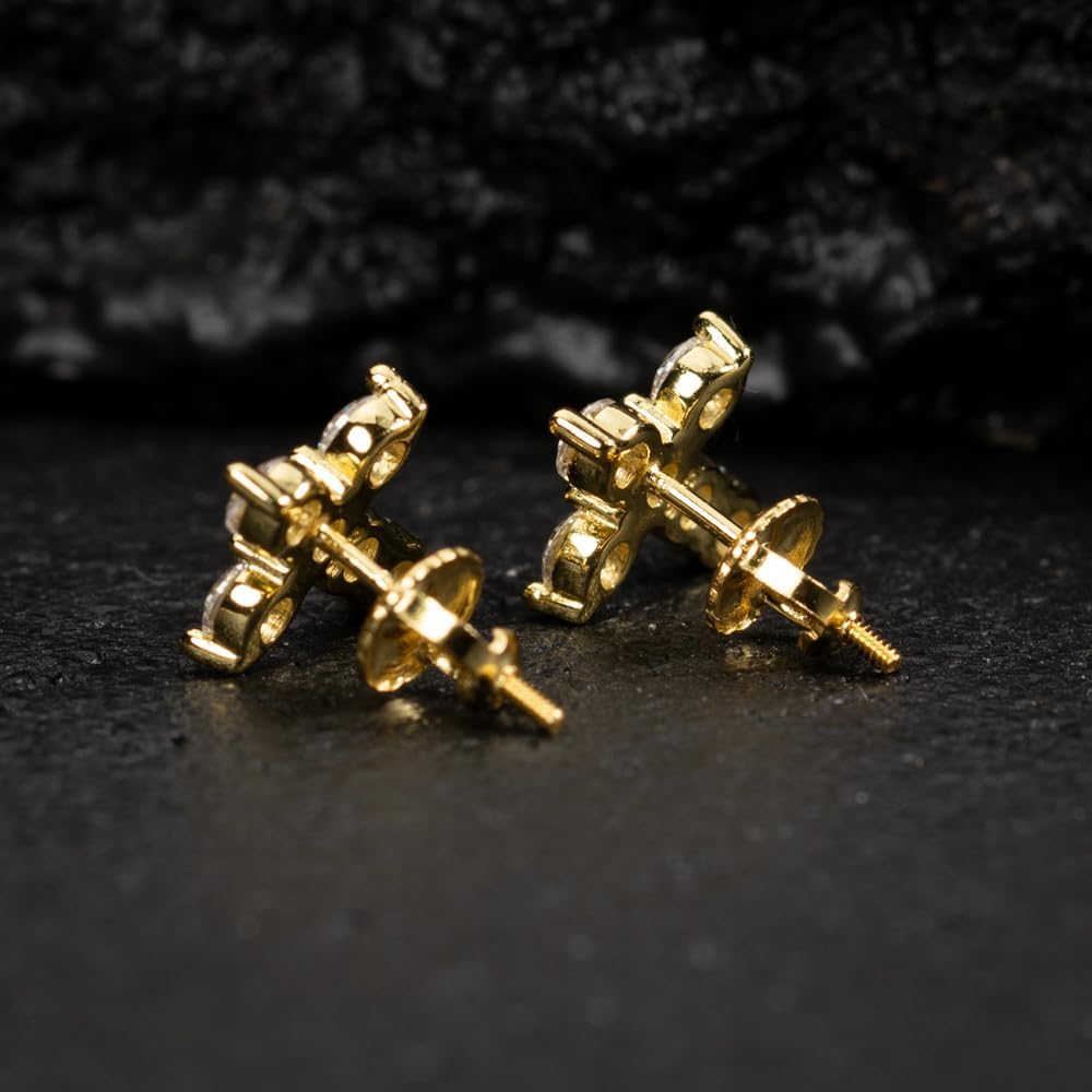Small Solitaire Prong Set Iced 5A Cz Hip Hop Mens Women's Yellow Gold 925 Sterling Silver Hypoallergenic Crucifix Ice Out Cubic Zirconia Gothic Cross Screw Back Stud Earrings - Image 7