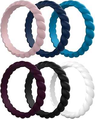 Egnaro Womens Silicone Anniversary Rings, 2.5mm Wide 1.8mm Thick Stackable Rubber Wedding Band, Thin Stylish Comfort Fit Silicone Ring for Nurse, Workout, Work, Pregnancy, Travel, Daily Gift