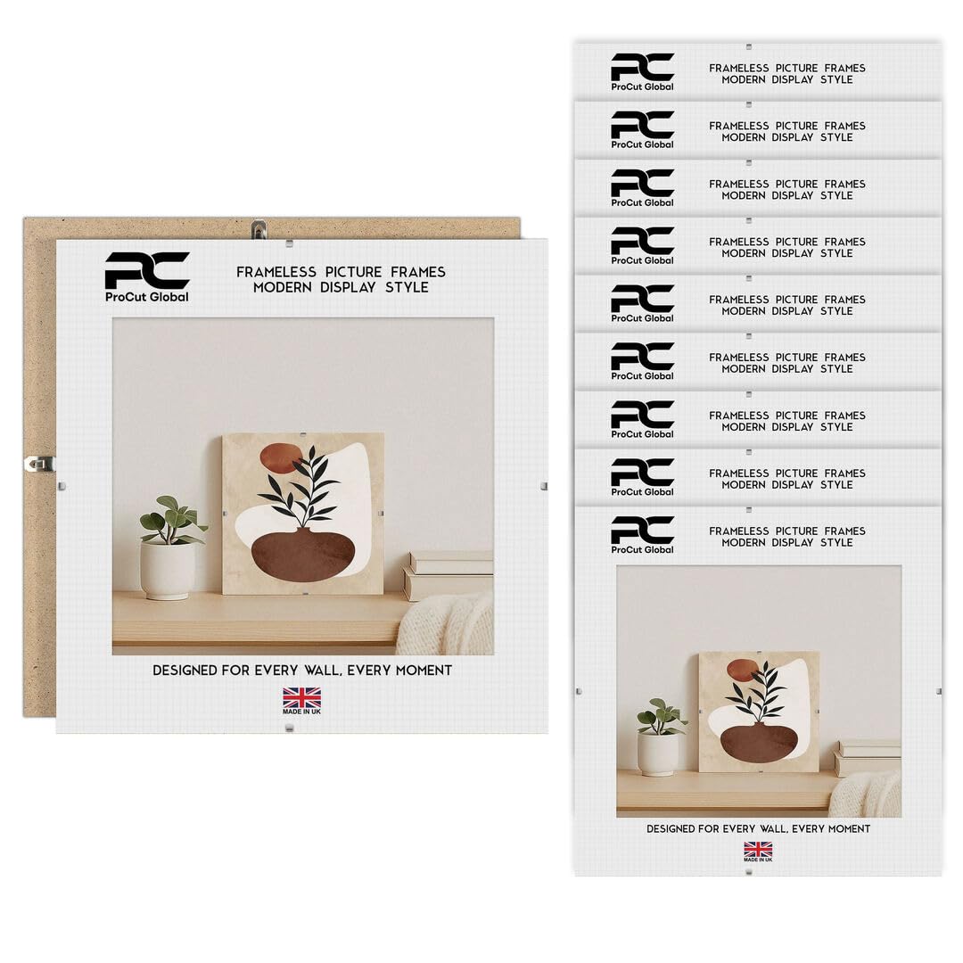 Procut Global 12x12" Frameless Clip Picture Frames For Photos - Pack of 10