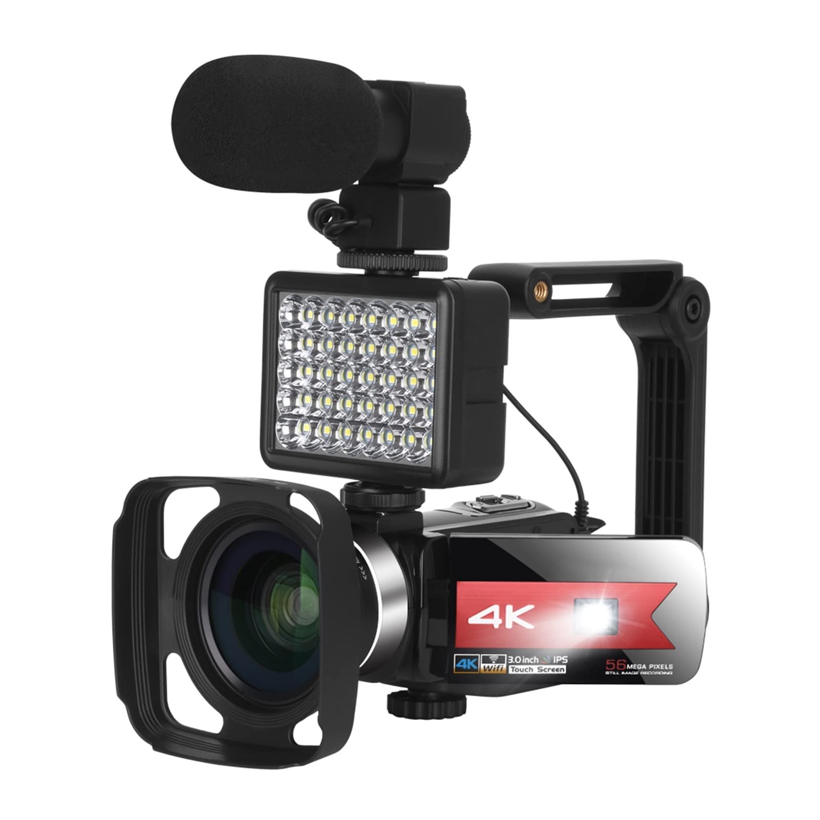 Videocamera, Vootographicina Vlogging 4K for la registrazione Vlog 5 6MP 3.0. Inch 16x Digital Zoom Ir. Camcorder for fotocamera digitale WiFi for visione notturna con microfono(128G SD card,Pink)