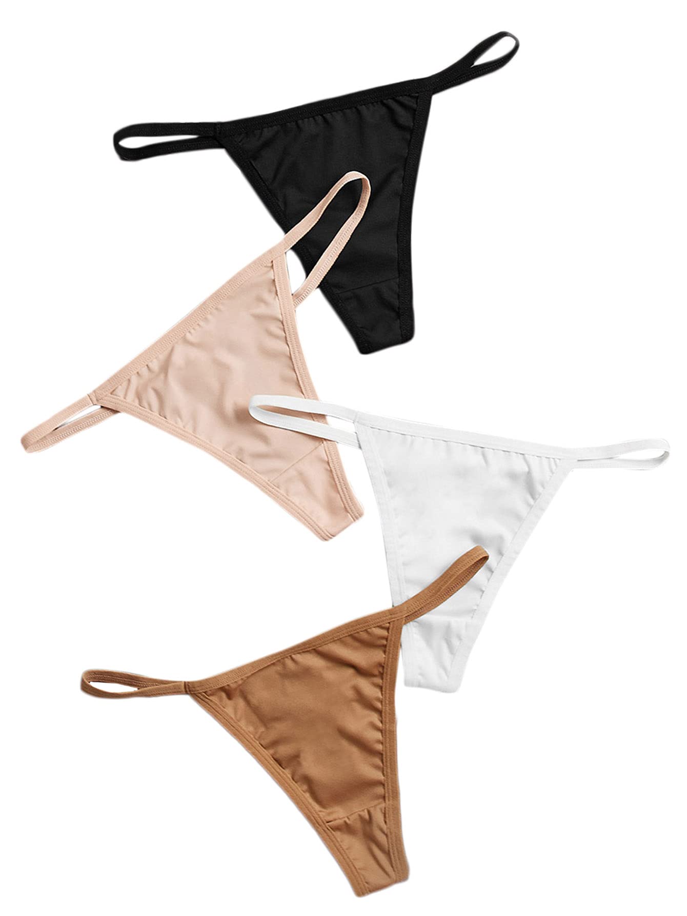 Floerns Women's 4 Pieces Solid Underwear V String Thong Panty Lingerie Multicoloured L