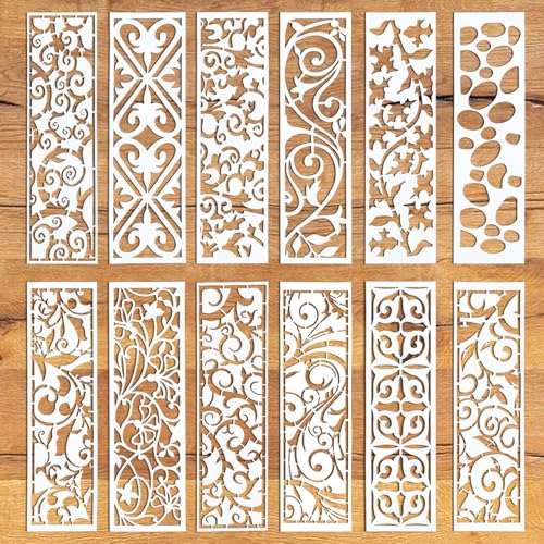 AOZUO Lot de 12 pochoirs de peinture réutilisables en plastique pour bois, toile, papier, tissu,...
