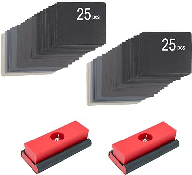 SCOTTCHEN Hand Sanding Blocks Auto Body 2pack, Sandpaper Woodworking Furniture Sander Hand Tool, 50pcs Sandpaper, Grit 120 to 3000
