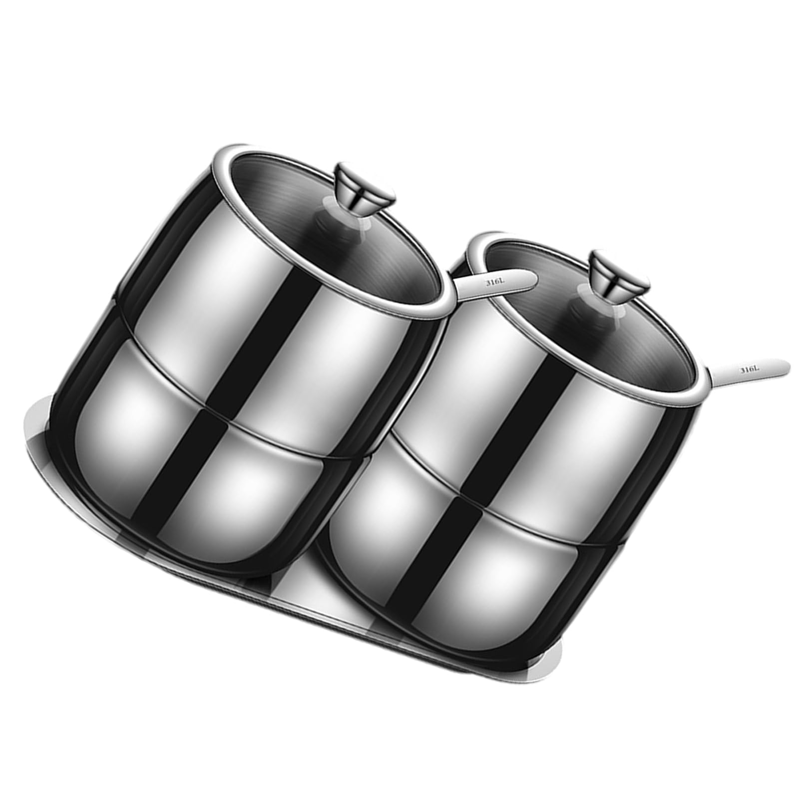 Pack de 2 tarros de doble dispensador de especias, coctelera doble, soporte para pimientos de acero inoxidable, coctelera de acero inoxidable