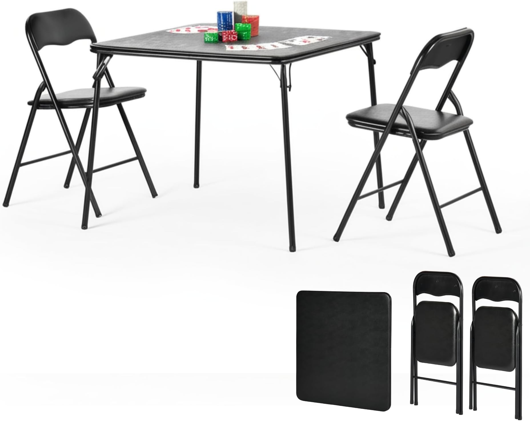 Homy Casa Folding Card Table – 33.9 Inch Square Metal Construction for Indoor & Outdoor Games and Recreation (3-Piece)