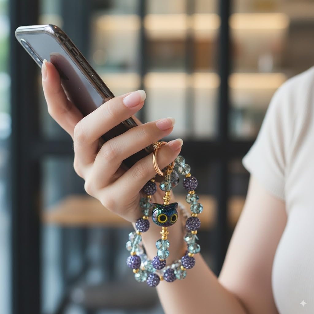 Phone Wrist Strap, Crystal Cellphone Lanyard Chain with Tether Tab, Sparkling Wristlet Bracelet for Women - Image 3