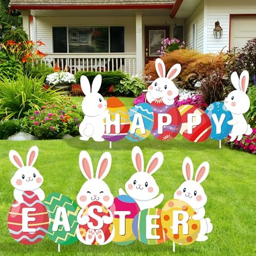 Happy Easter Banner – 2-Piece Cute Bunny & Egg Garland, DIY Decoration For Mantle, Wall, Or Party