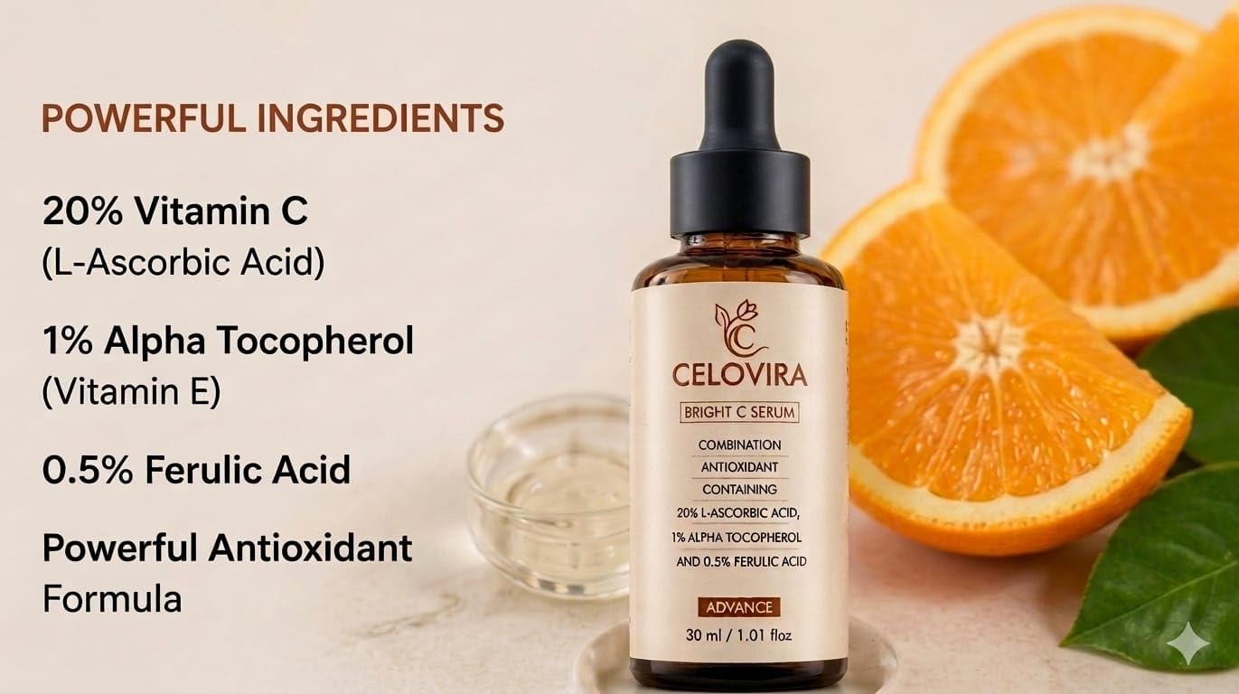 Vitamin C Serum for Face 20% L-Ascorbic Acid with Vitamin E & Ferulic Acid, Brightening Serum for Dark Spots & Uneven Skin Tone, Anti Aging Facial Serum, 30 ml