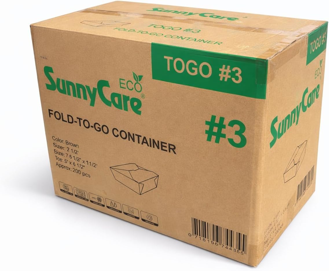 SunnyCare Kraft Microwavable Folded Paper #3 Take-Out Customizable Container 7 3/4" x 5 1/2" x 2 1/2" - 200/Case