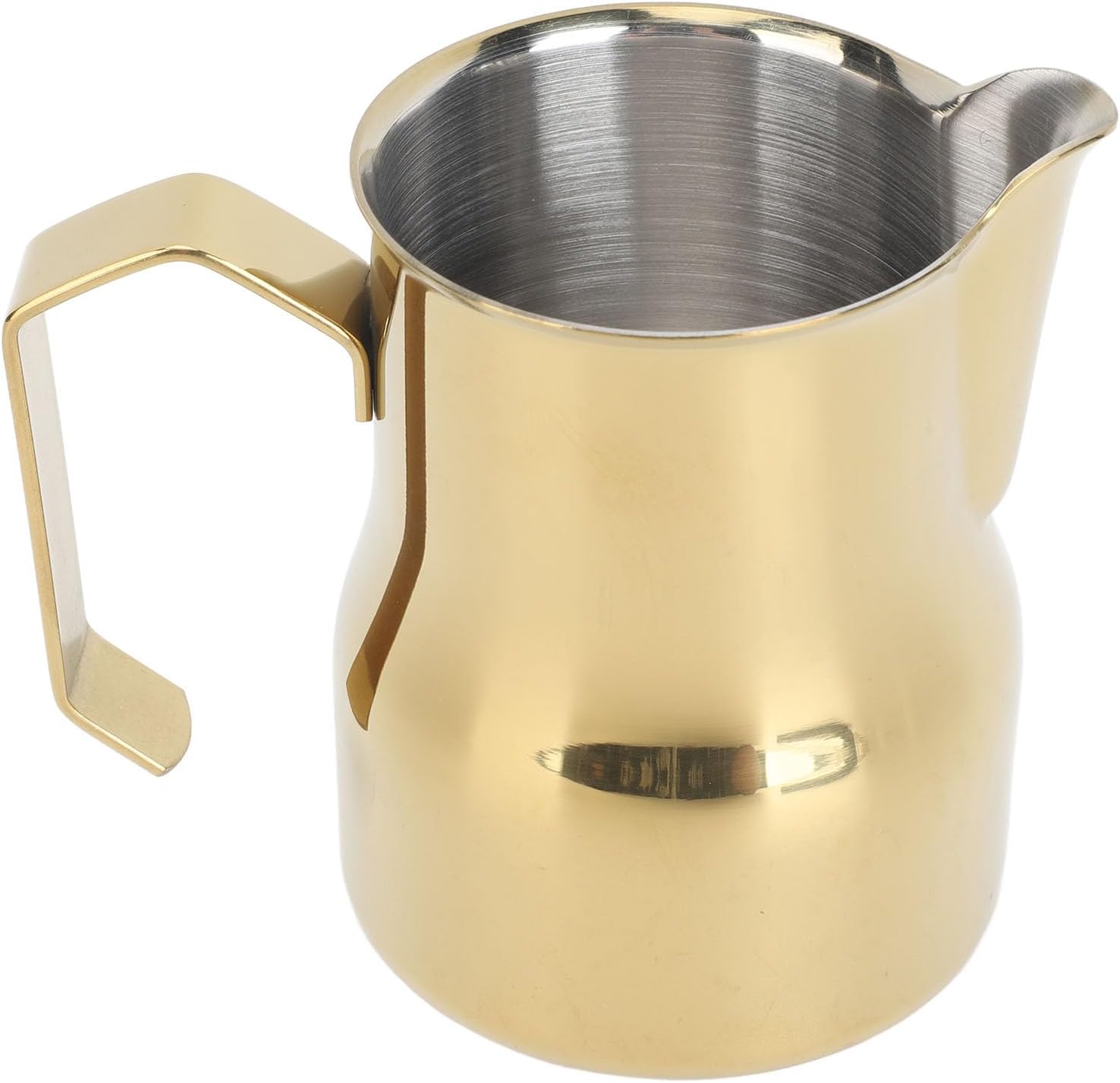 Milk Frothing Pitcher, 350ml 12 Ounce Stainless Steel Steaming Pitcher Milk Frother Cup with Pointed Mouth for Espresso Cappuccino Latte Coffee Art, 4 x 3in (Gold)