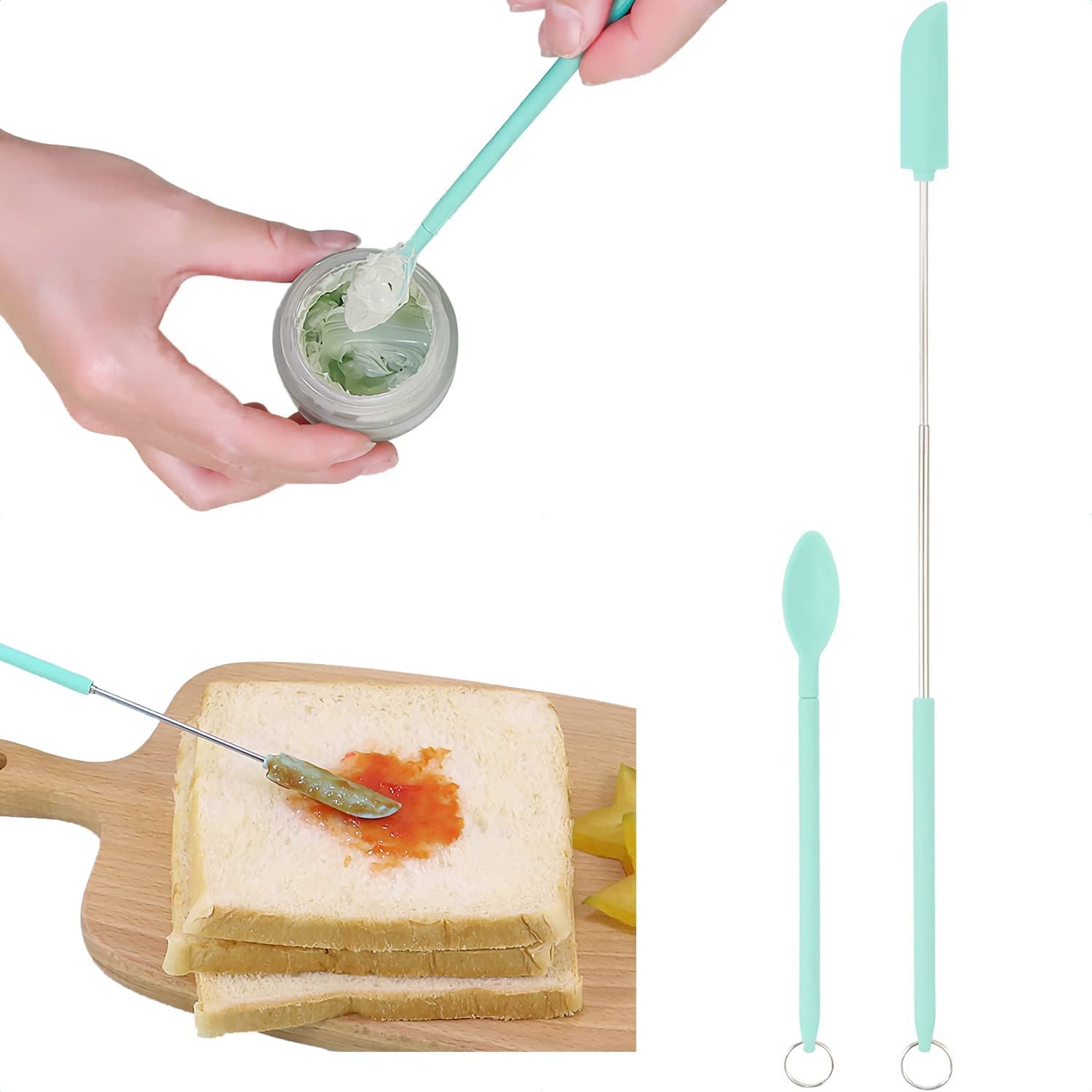 Evona Mini Silicone Telescopic Spatula and Scooping Spoon, Heat-Resistant Size Adjustable Food Grade Thin Spatula Kitchen Brush Scraper Cream Butter Cake Nail Polish Jam (Green) (B0C3D6T7JR) Amazon Price History, Amazon Price Tracker