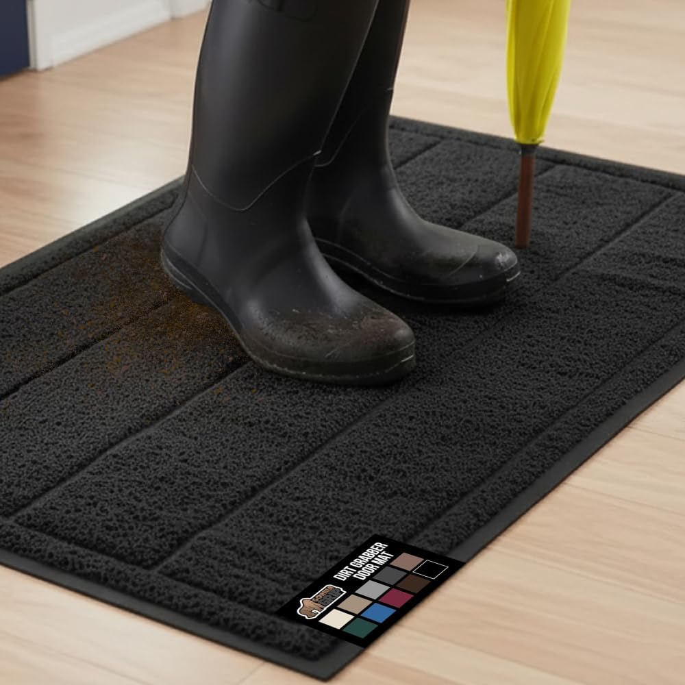 GORILLA GRIP Dirt Grabber Indoor Outdoor Door Mat, 35x23, Durable Mesh Weave Dirt Trapper Doormat for Outside Entrance, High Traffic Mud Scraper, Low Profile for Entry, Heavy Duty Welcome Mat, Black