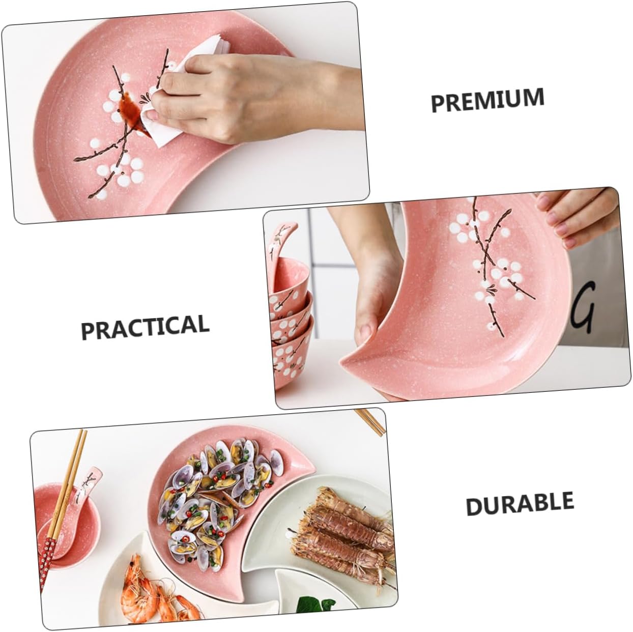 IMIKEYA 2pcs Japanese Style Moon Disk Sushi Plate Ceramic Dish for Sushi Fruit Decorative Plate for Home Events