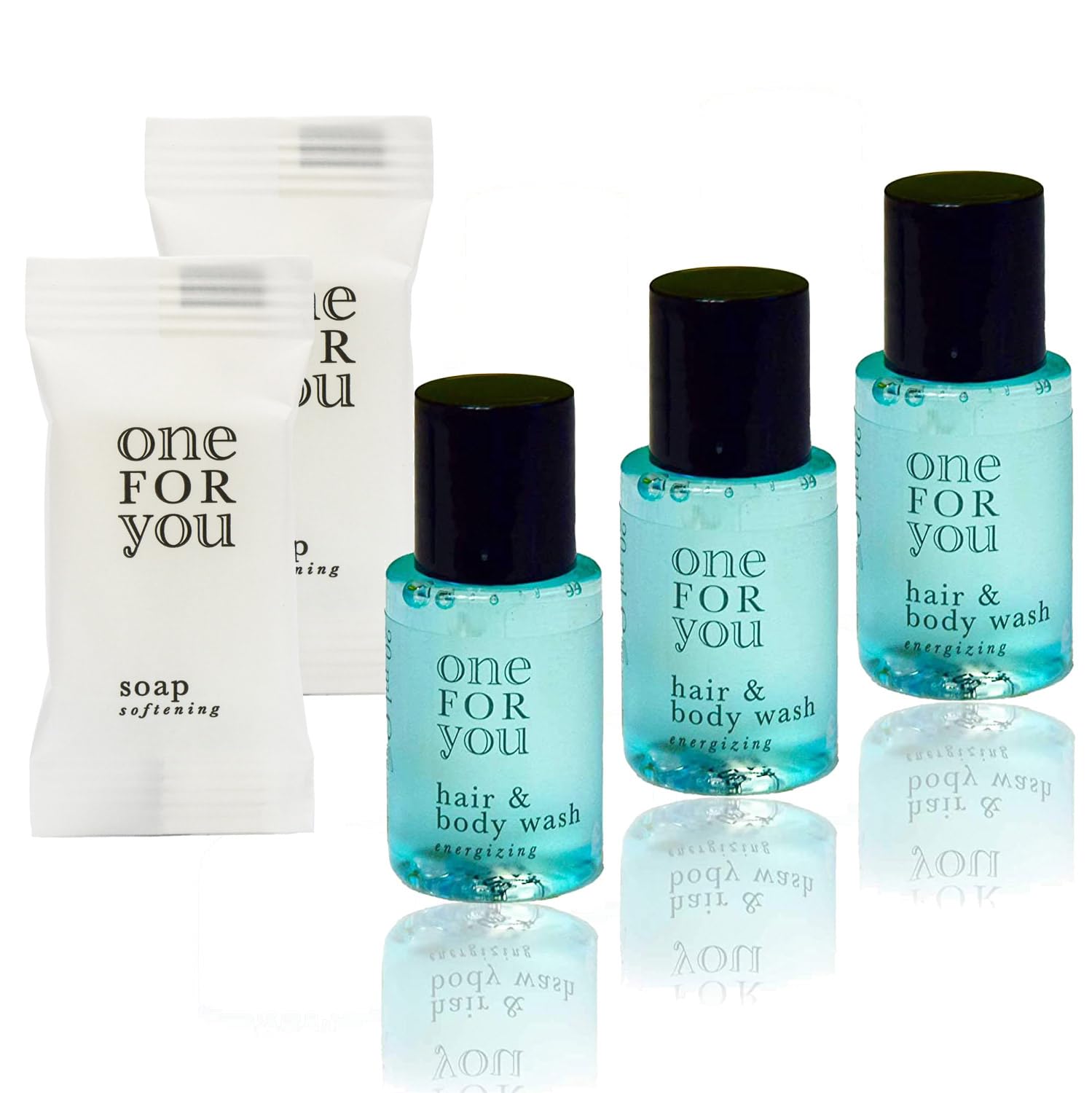 One For You Hotelkosmetik-Set, 100 Stück Shampoo-Gel 20ml und Seife 10g, Energetisierend und Pflegend, Reisegröße 100+100